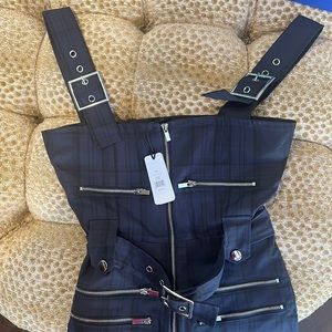 NWT We Wore What Plaid Navy Moto Overalls